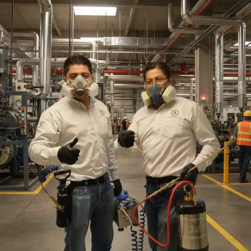 Fumigadores profesionales realizando control de plagas en Puebla